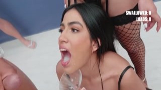 horny man fucks two exciting lesbian babes and orgasms on their charming faces