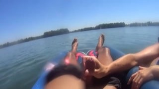 French wife gives a talented blowjob floating on rafts