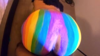 Thick Ass RAINBOW BOOTY rides Hubby BBC for HUGE ASS