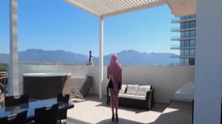 Pink Hair Skinny Latina Teen Penny Unicorn seduce to Old Young Sex at Model Job