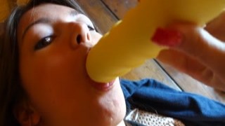 Desirable chick loves her yellow sex toy