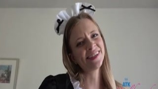 Aroused Maid Riley Star gives Foot and Handjob